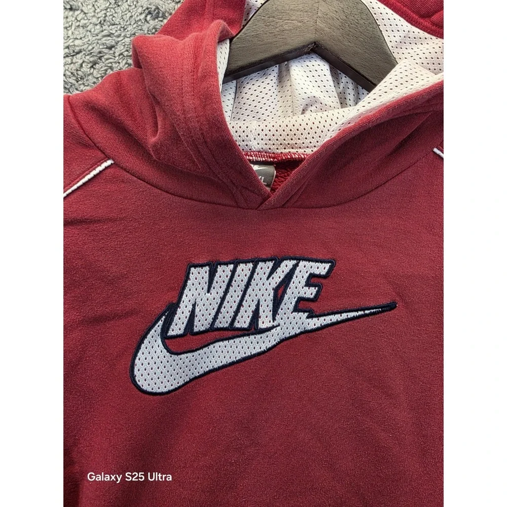 Vintage‎ NIKE  Y2K Silver Tag Pullover Hoodie Spell Out Sweatshirt Size XL Red